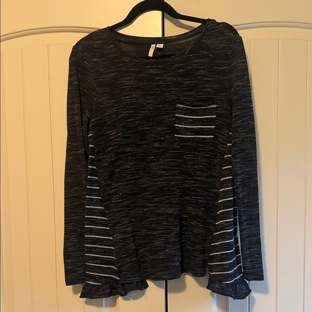 Cato Black and Gray Striped Crew Neck Sweater